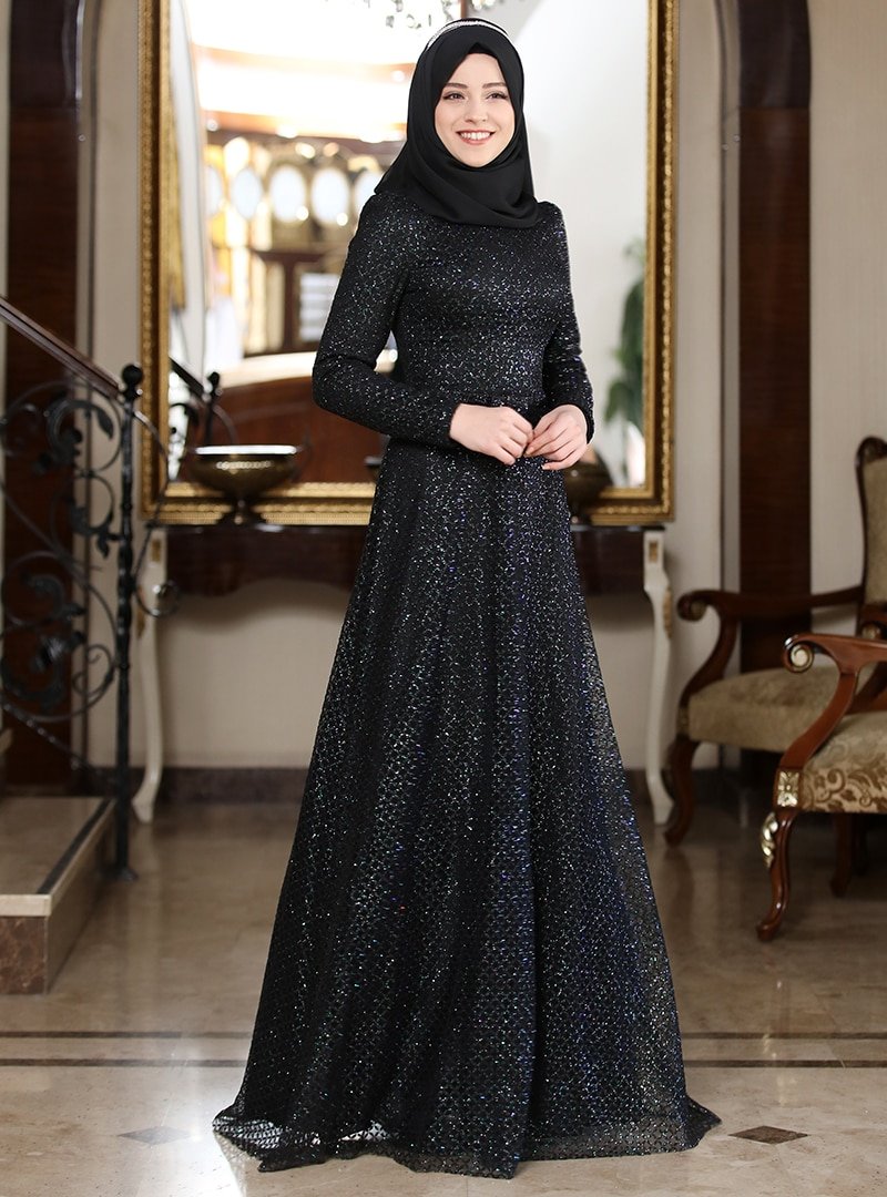 Al-Marah Siyah Fulya Abiye Elbise