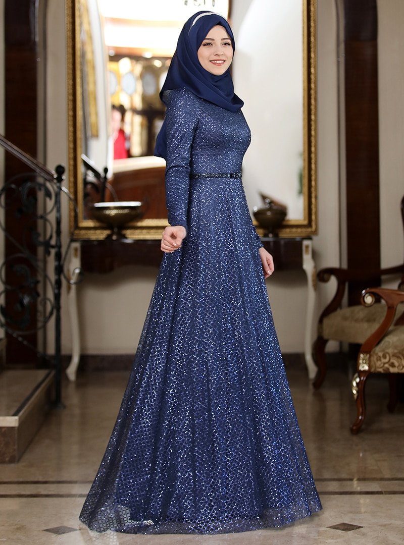 Al-Marah Lacivert Fulya Abiye Elbise