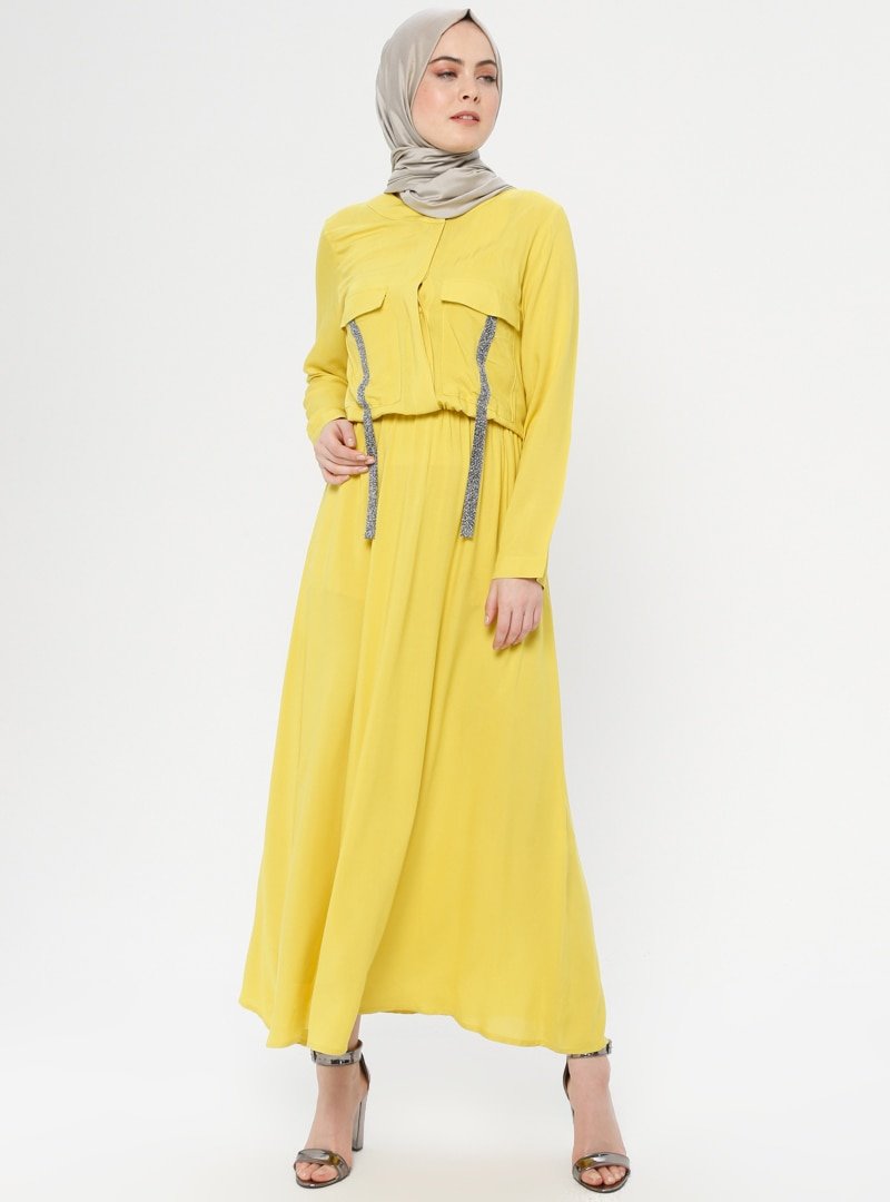 NZL Sarı Cep Detaylı Elbise