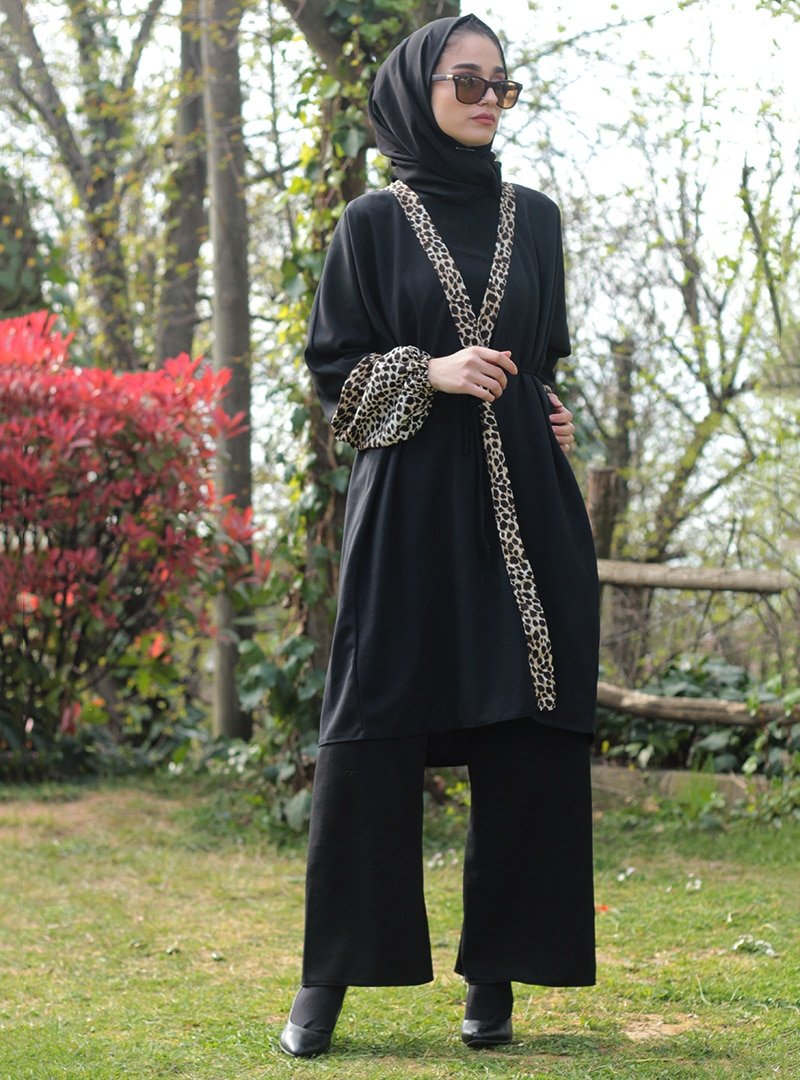 Fatma Aydın Siyah Leopar Desenli Kimono