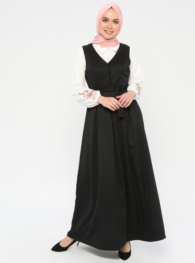 ELİT LİFE Siyah Pileli Elbise&Tunik İkili Takım