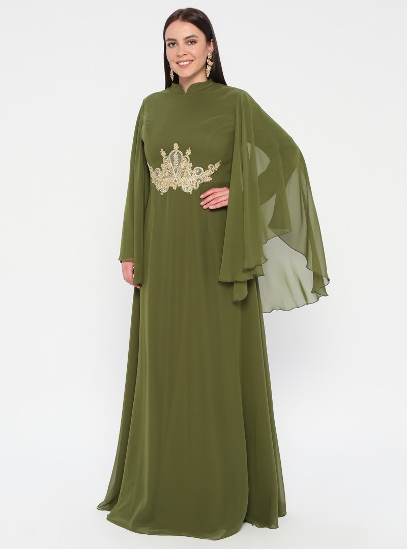 Efkeyem Yeşil Dantel Detaylı Abiye Elbise