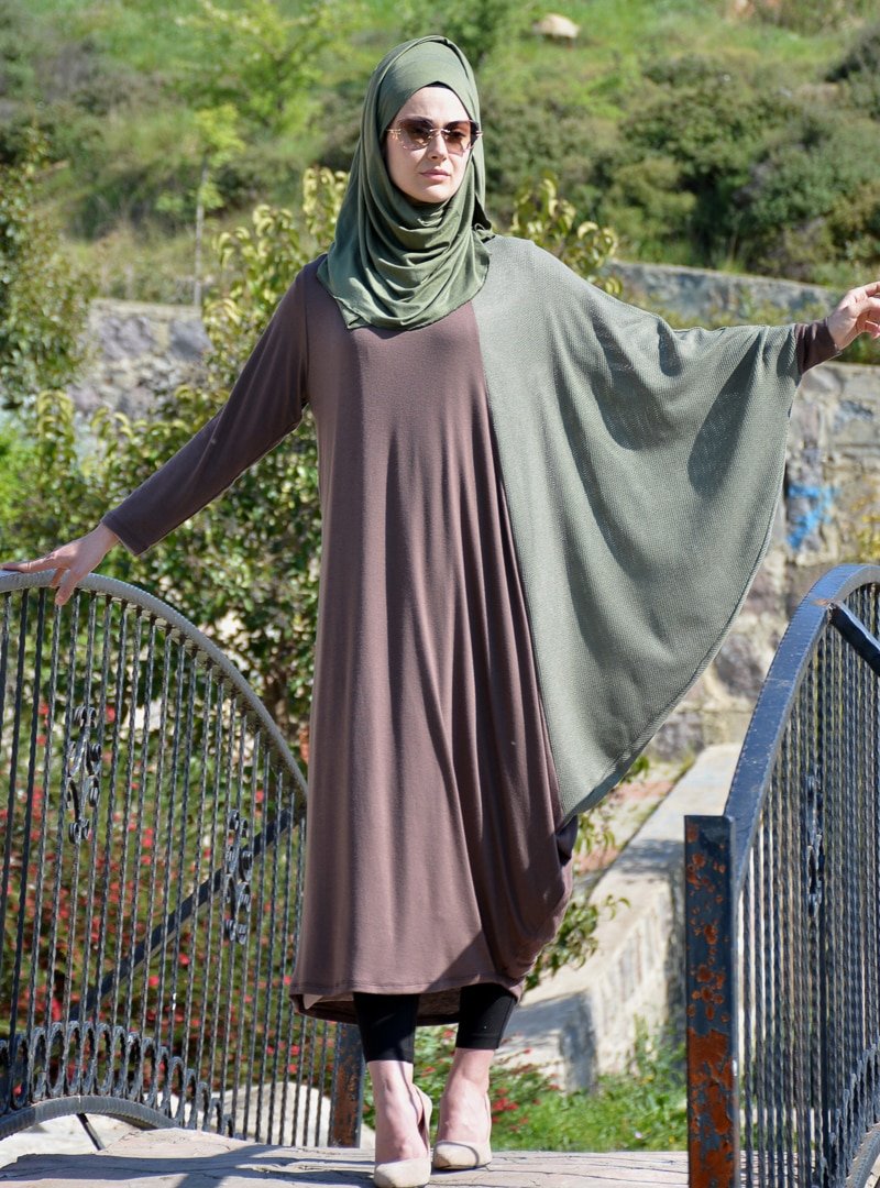 Henna Elısa Kahverengi Yeşil Bengi Salaş Elbise