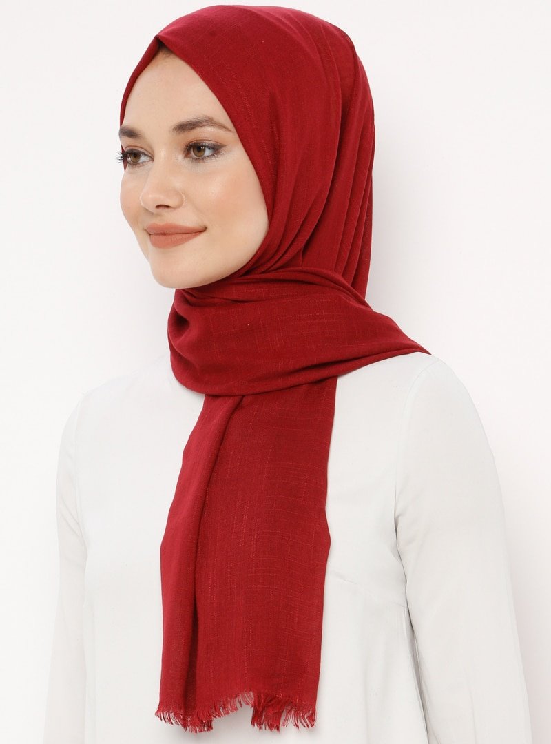 Renkli Butik Bordo Düz Flamlı Şal
