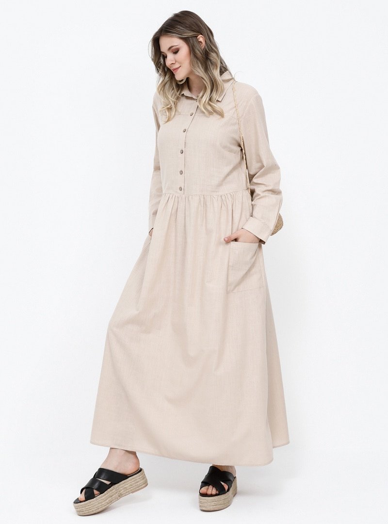 Alia Vizon Doğal Kumaşlı Cep Detaylı Elbise
