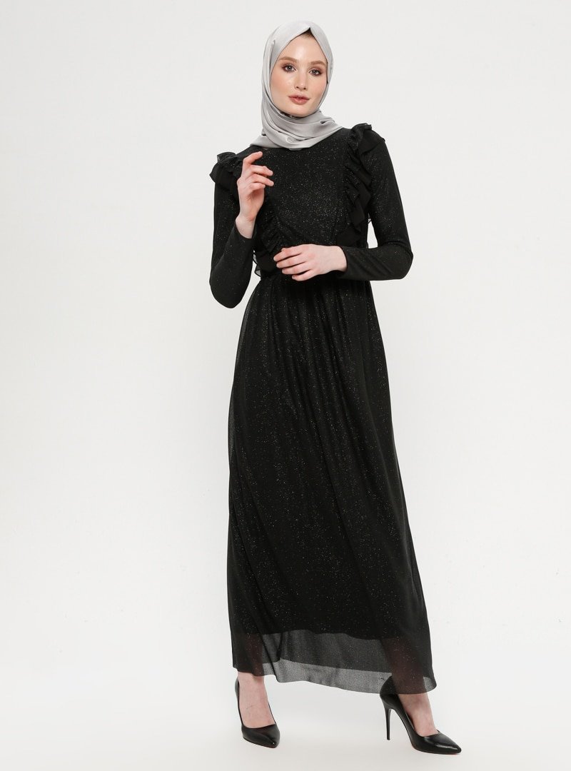 Loreen By Puane Siyah Simli Elbise