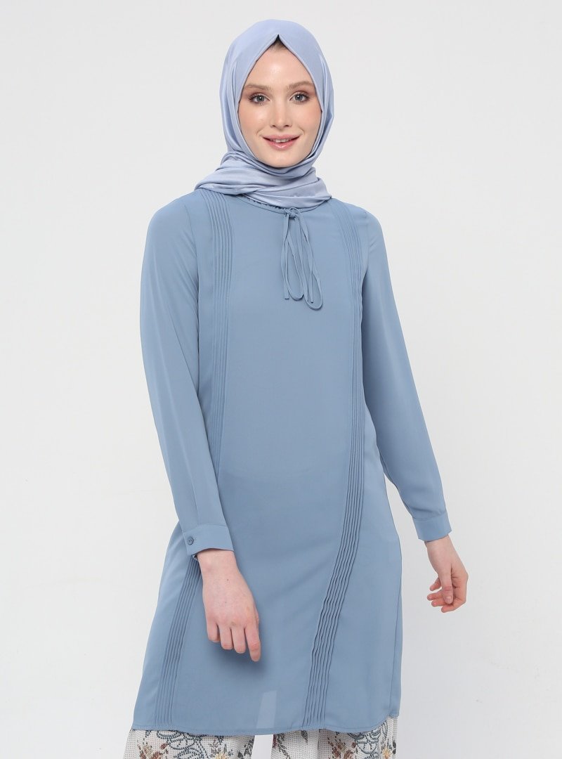 Alesya By Tuğba Mavi Drape Detaylı Tunik