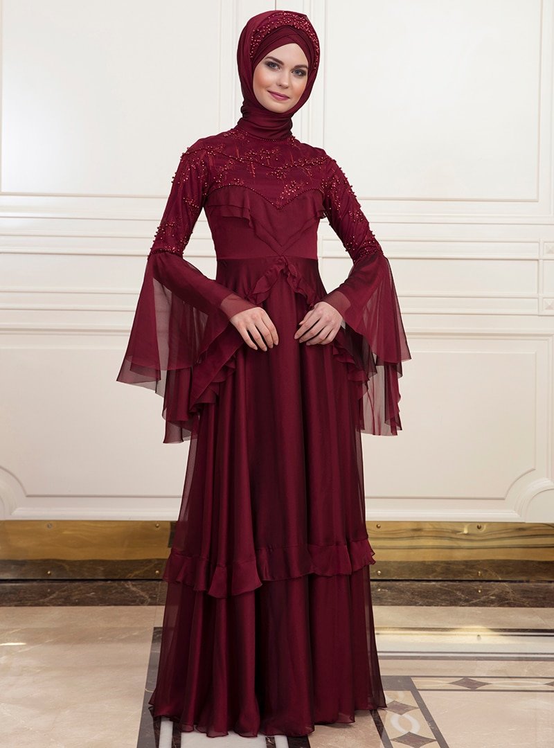 An-Nahar Bordo Hayal Abiye Elbise