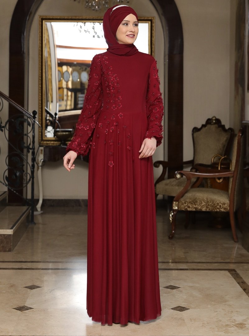 Rana Zenn Bordo Gamze Abiye Elbise