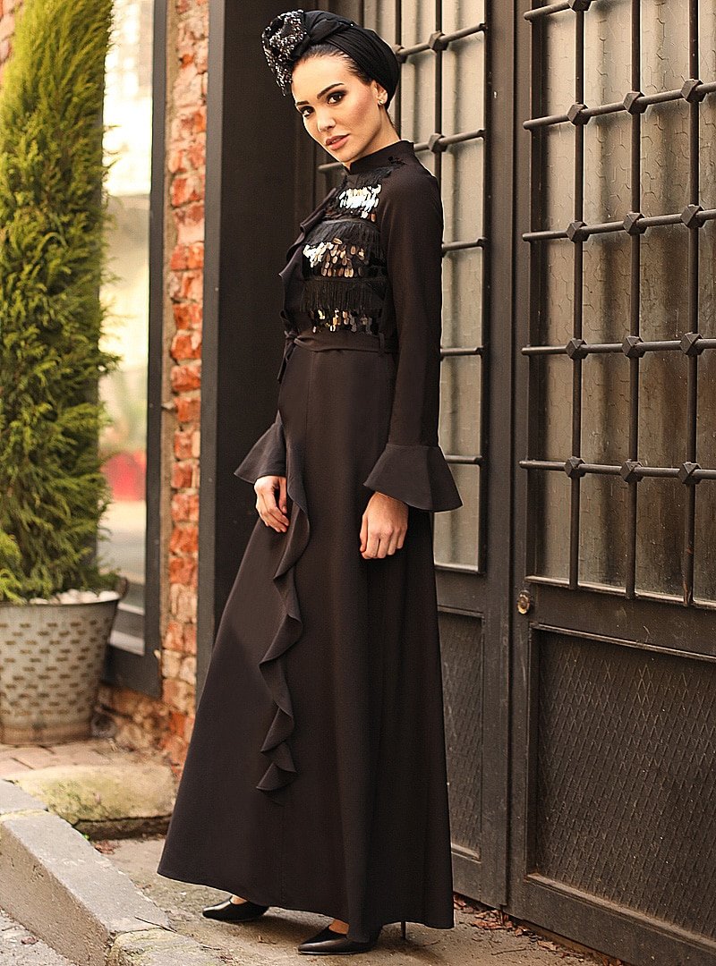 Gizem Kış Siyah Sahra Sultan Elbise