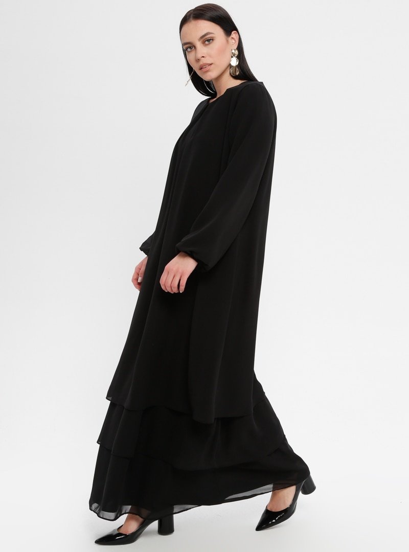Panaline Siyah Şifon Elbise