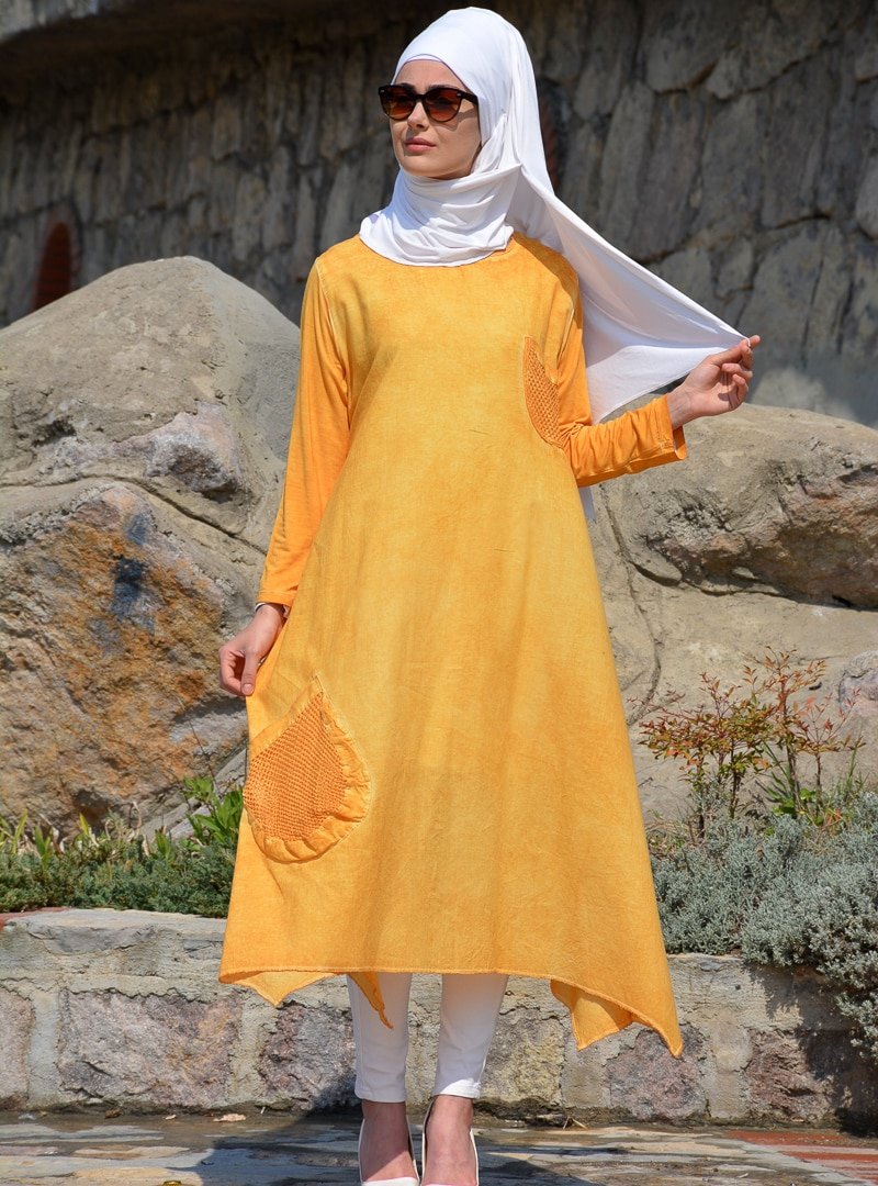 Henna Elısa Sarı Organik Kumaş Bohem Elbise