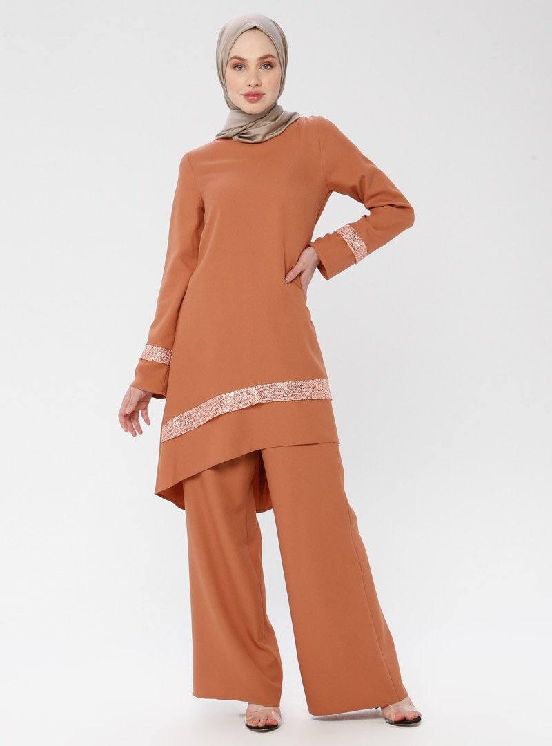 Moda Zenis Karamel Tunik&Pantolon İkili Takım
