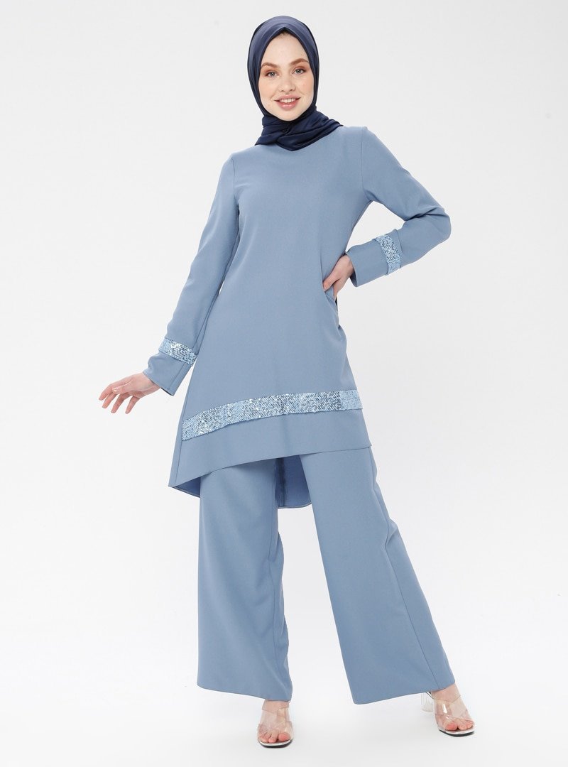 Moda Zenis Mavi Tunik&Pantolon İkili Takım