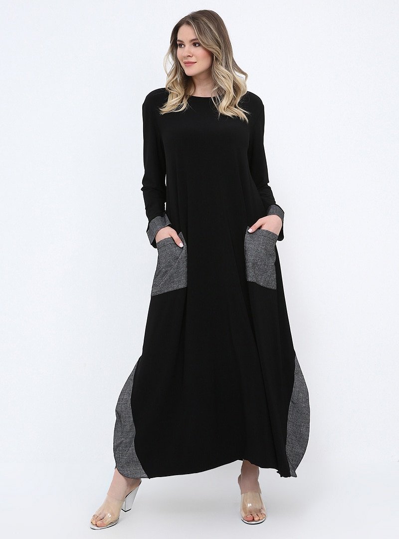 Alia Siyah Garnili Elbise