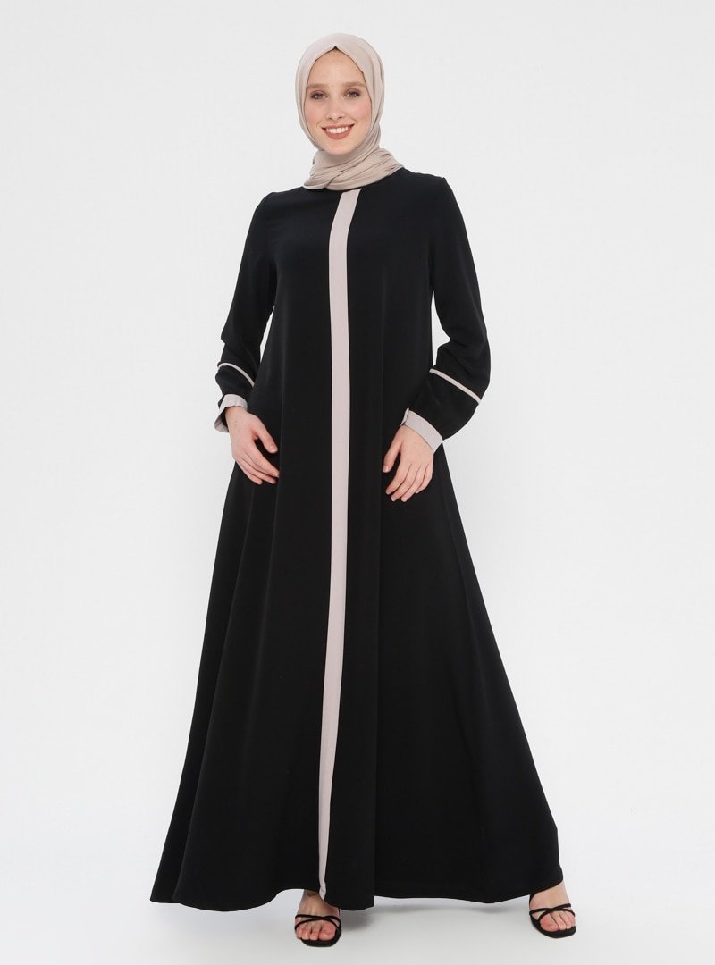 Ginezza Siyah Kontrast Şerit Detaylı Elbise