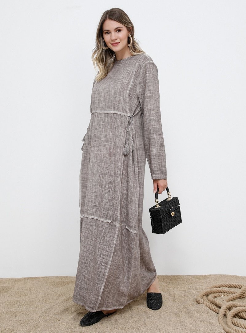 Alia Vizon Doğal Kumaşlı Yanları Bağcıklı Elbise