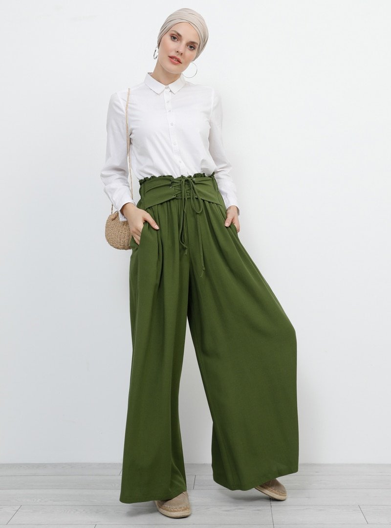 Refka Çimen Yeşili Doğal Kumaşlı Pantolon