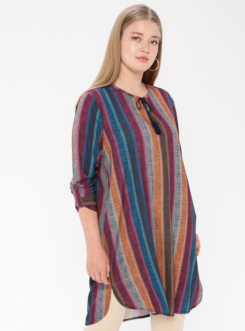 Genç Style Mor Desenli Tunik
