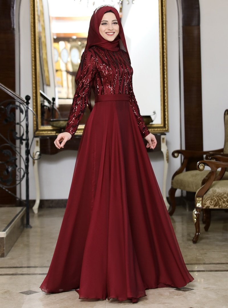 Al-Marah Bordo Beylem Abiye Elbise