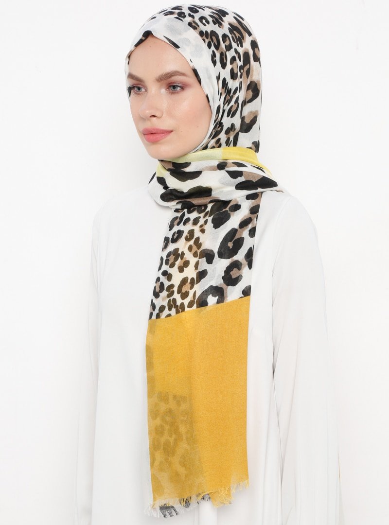 NW Accessory Sarı Leopar Desenli Şal