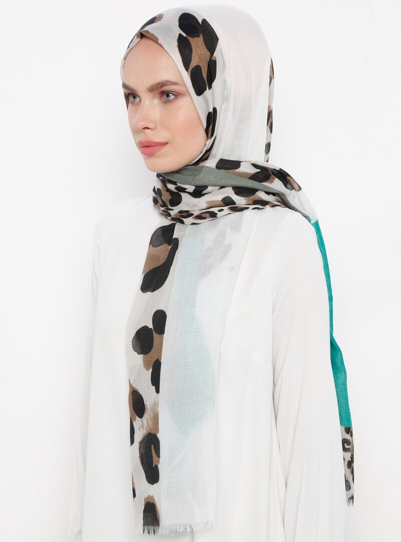 NW Accessory Mint Leopar Desenli Şal