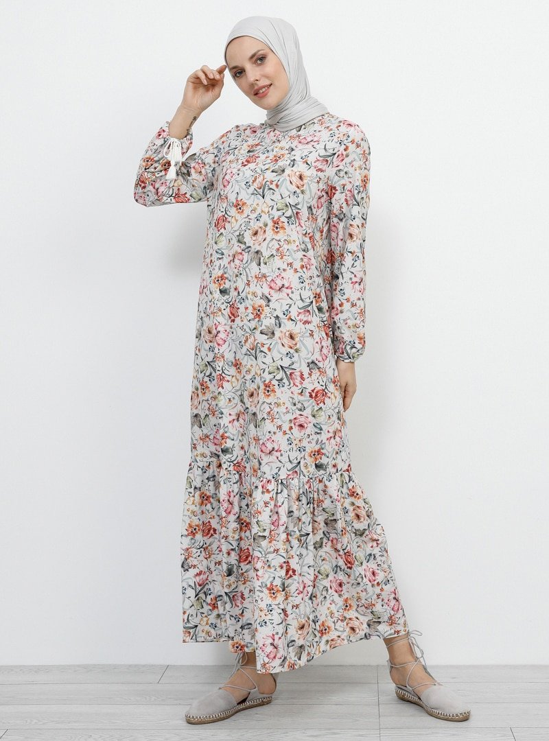 Refka Bej Kol Ucu Bağcıklı Çiçekli Elbise