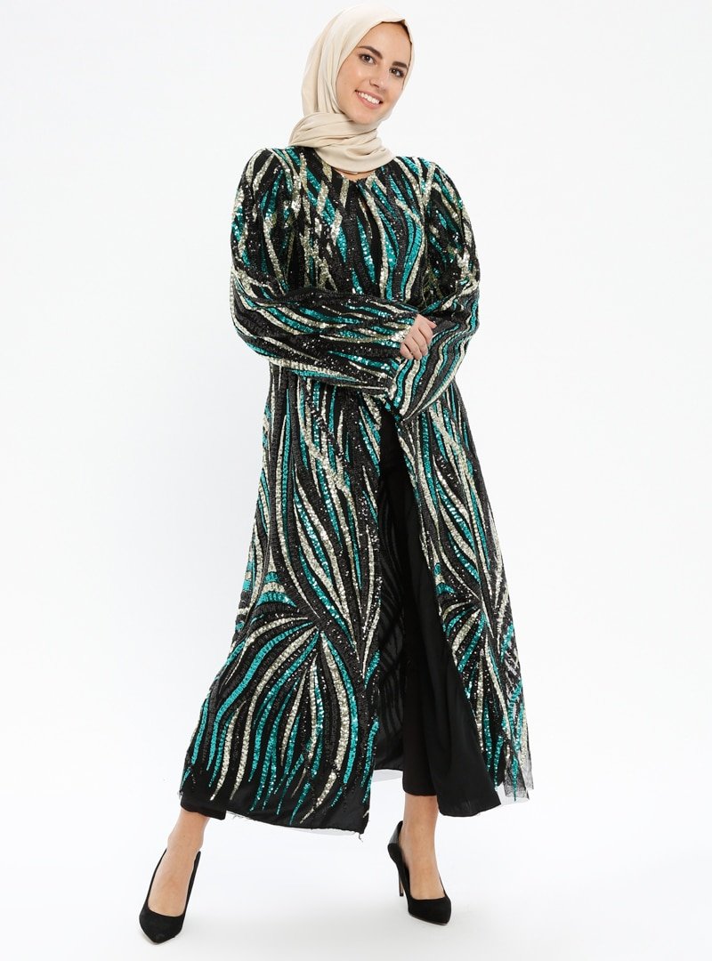 Filizzade Yeşil Payetli Ferace