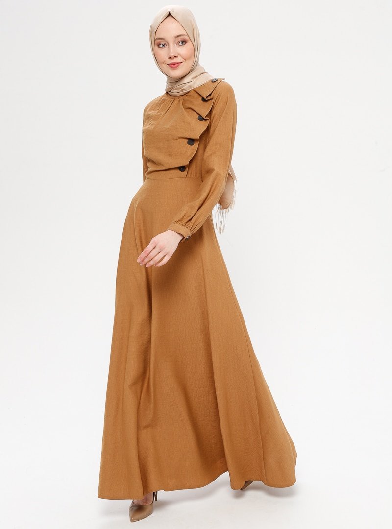 Loreen By Puane Toprak Düğme Detaylı Elbise