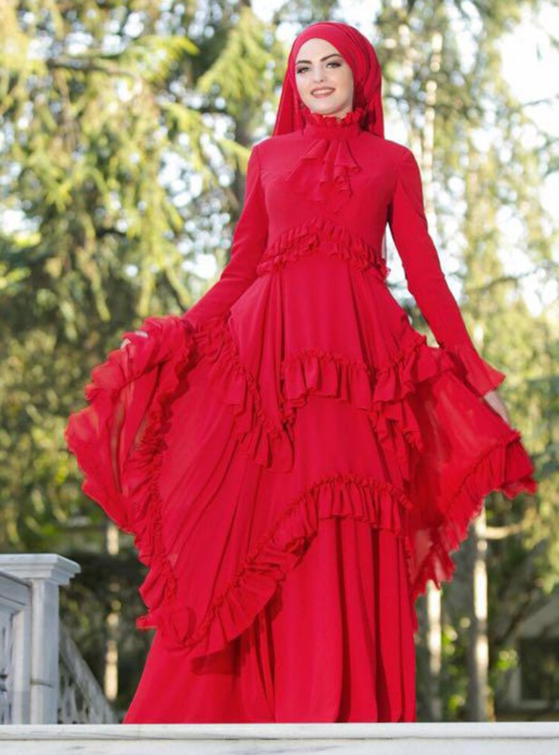 Eldia İstanbul Kırmızı Gülbahar Abiye Elbise