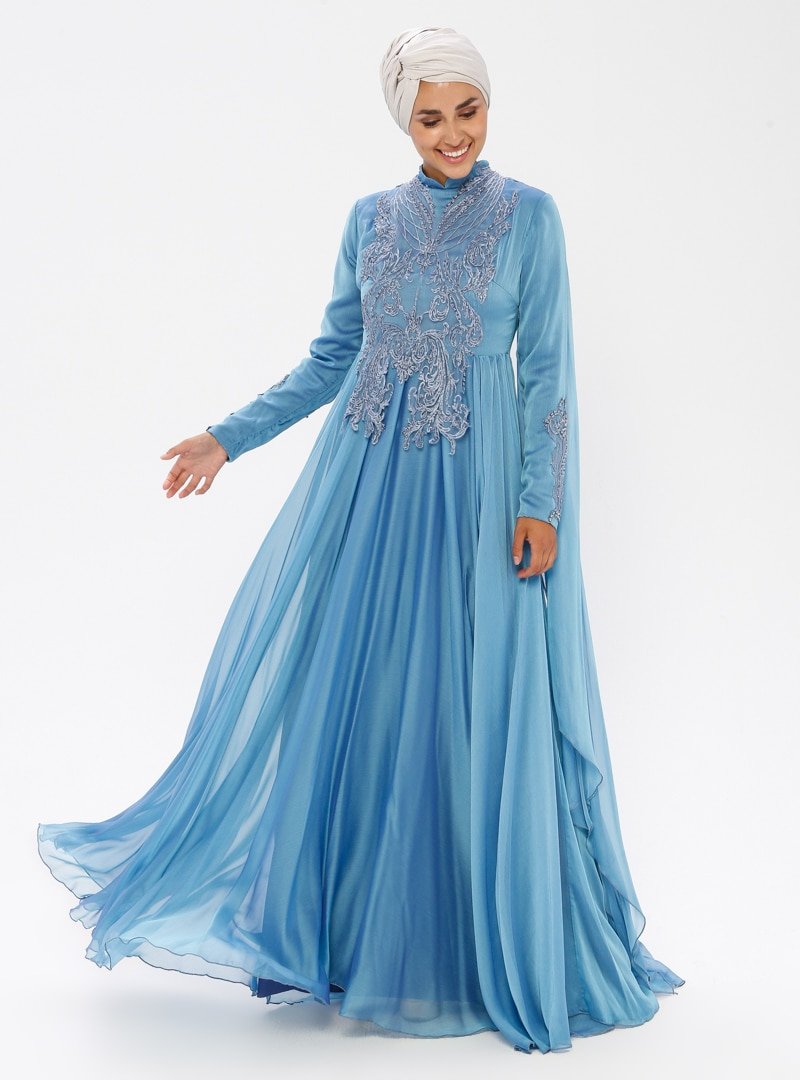 Moda Ravza Mavi Tuğba Abiye Elbise