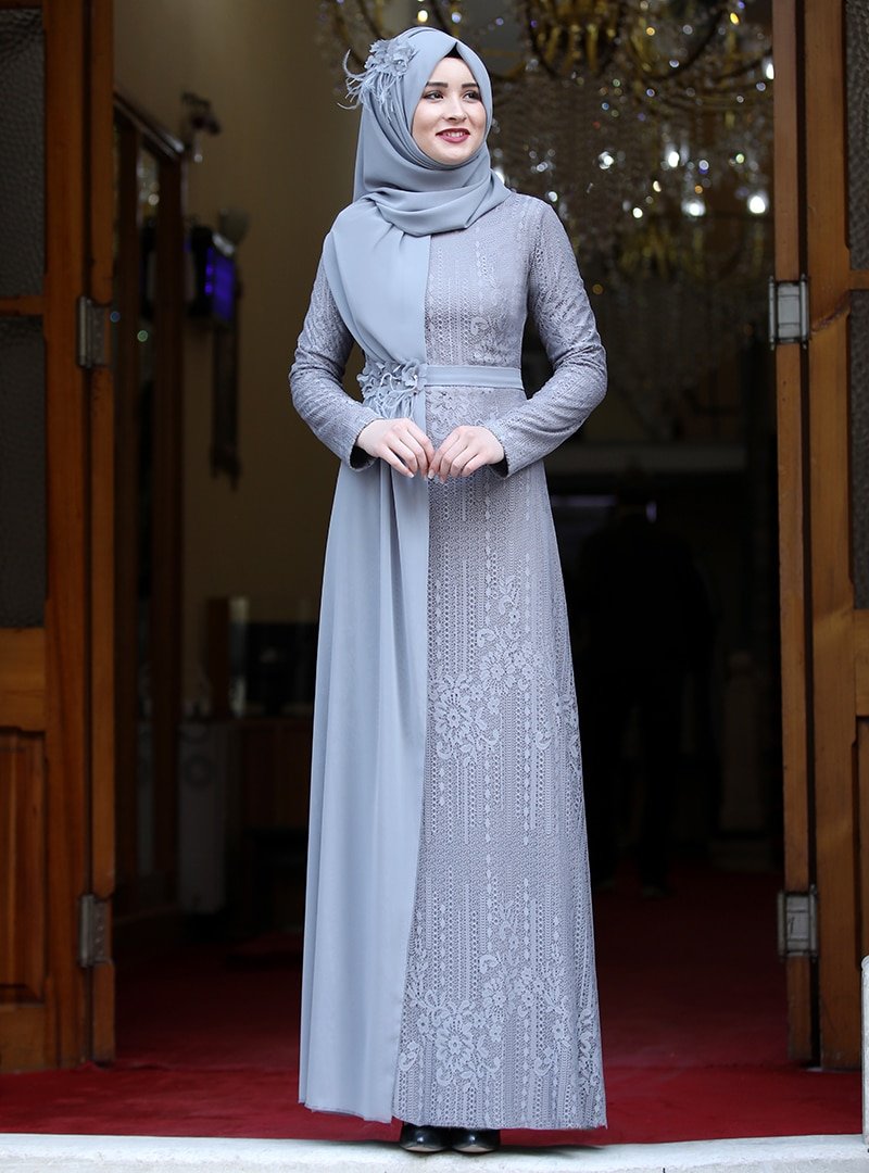 Rana Zenn Gri Sultan Abiye Elbise