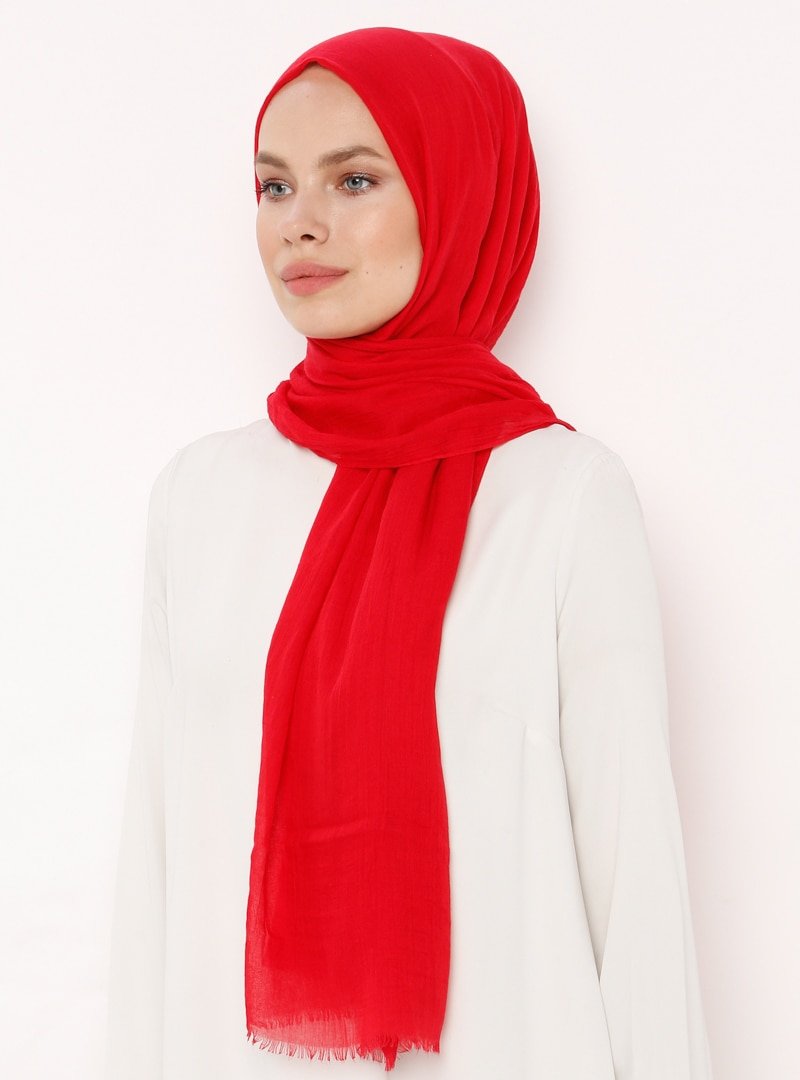 Soft Scarfs Kırmızı İpek Dokunuşlu Şantug Şal