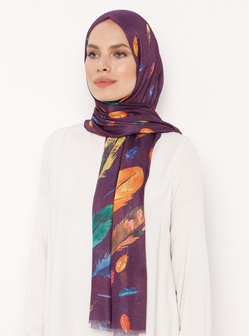 Soft Scarfs Mor Tüy Desenli Krep Şal