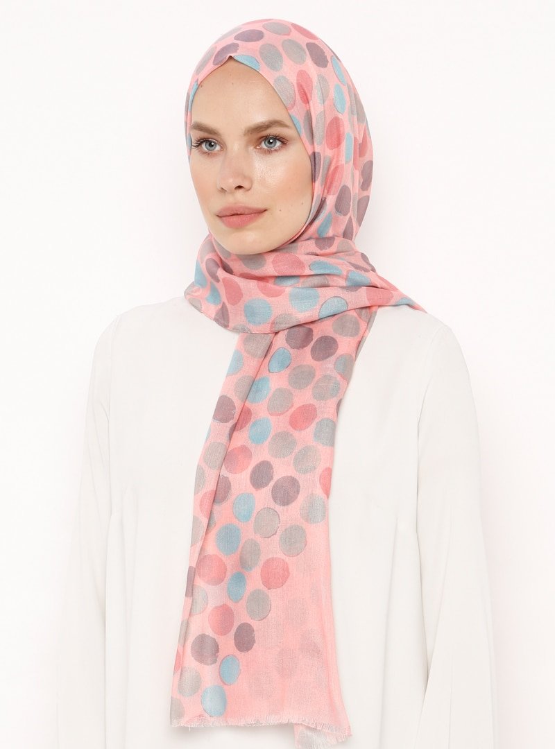 Soft Scarfs Pembe Puan Desenli Krep Şal