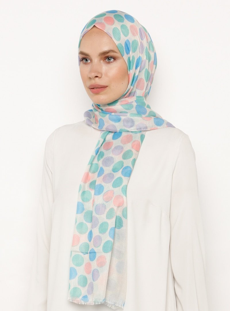 Soft Scarfs Krem Puan Desenli Krep Şal