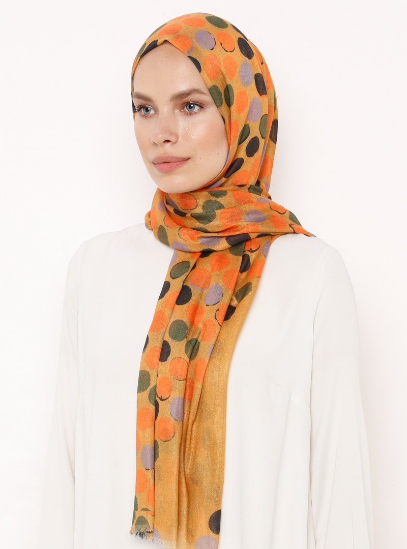 Soft Scarfs Hardal Puan Desenli Krep Şal