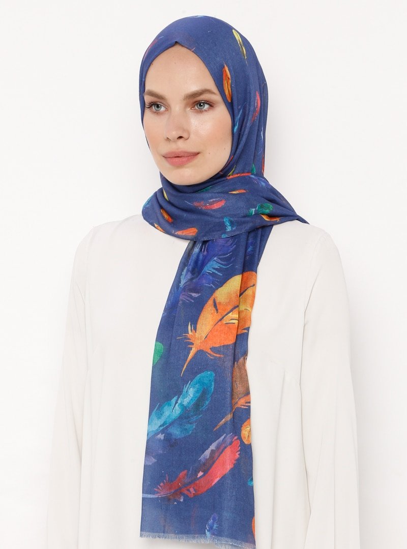 Soft Scarfs Lacivert Tüy Desenli Krep Şal