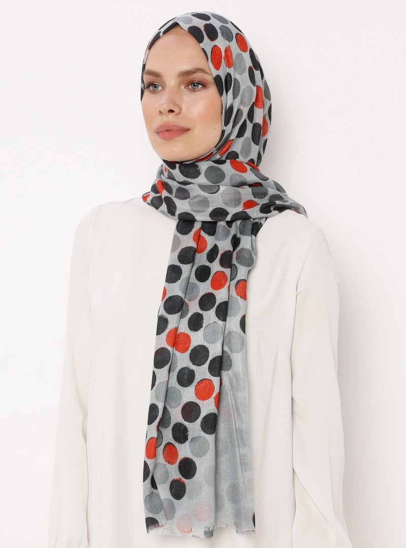 Soft Scarfs Siyah Puan Desenli Krep Şal