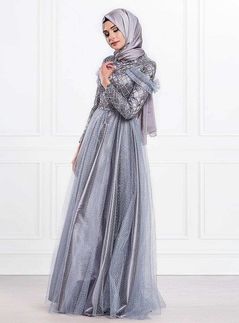Moda Sinanlar Gri Lina Abiye Elbise