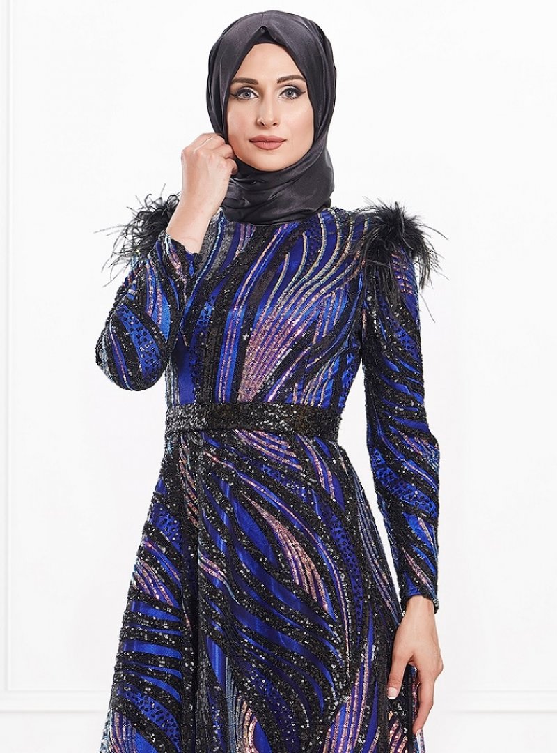 Moda Sinanlar Saks Mavisi Benna Abiye Elbise