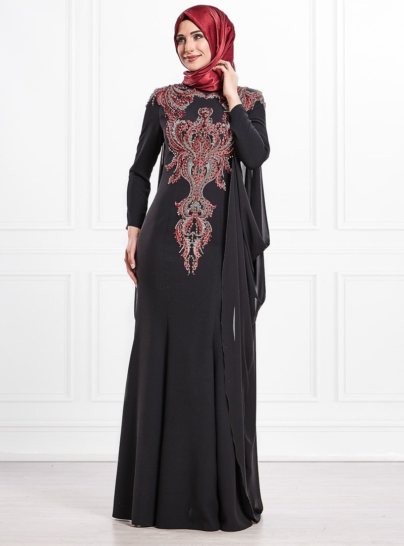 Moda Sinanlar Siyah Hilal Abiye Elbise