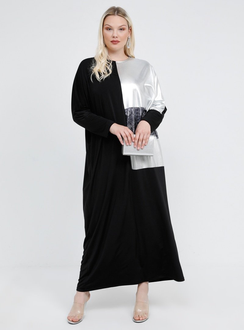 Alia Siyah Gümüş Garnili Elbise