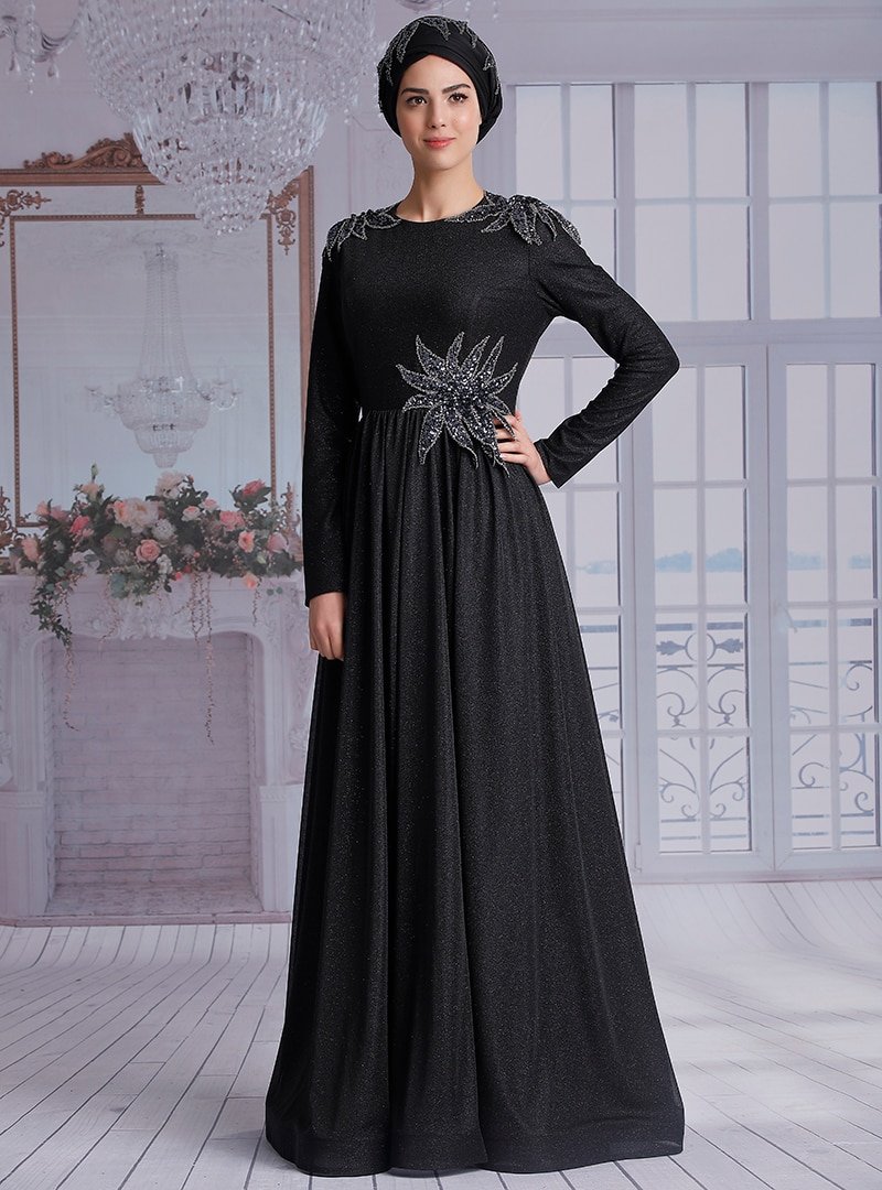 Nurkombin Siyah Manolya Abiye Elbise