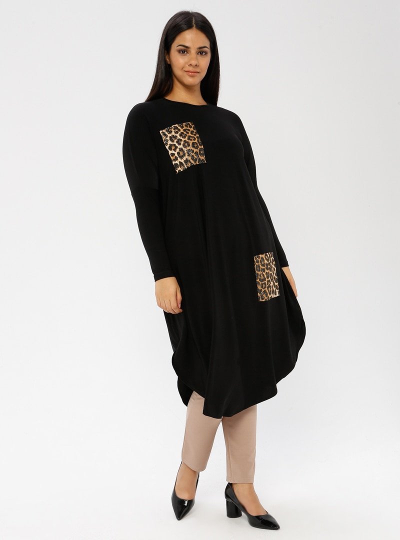 Arıkan Siyah Leopar Detaylı Tunik