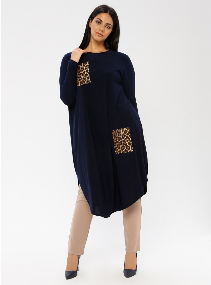 Arıkan Lacivert Leopar Detaylı Tunik