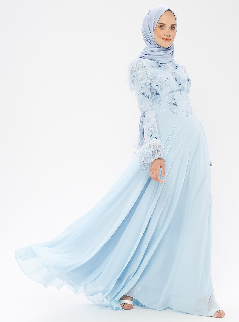 MODAYSA Mavi Dantel Detaylı Abiye Elbise