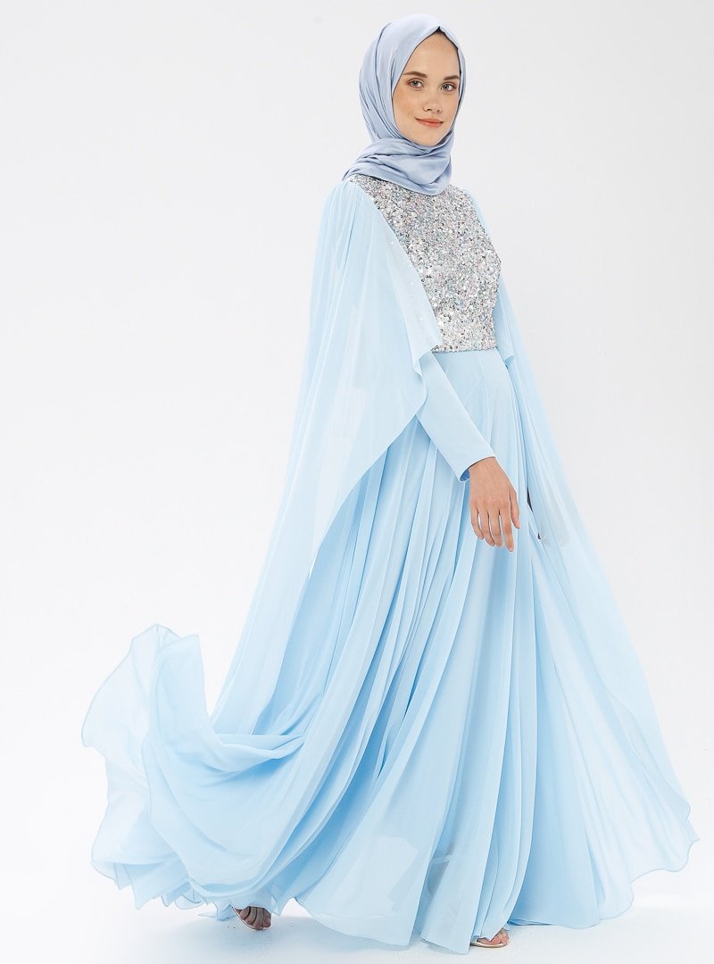 MODAYSA Mavi Payet Detaylı Abiye Elbise