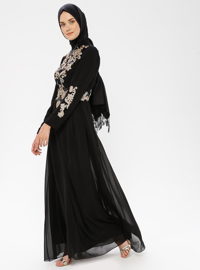 MODAYSA Siyah Payet İşlemeli Abiye Elbise