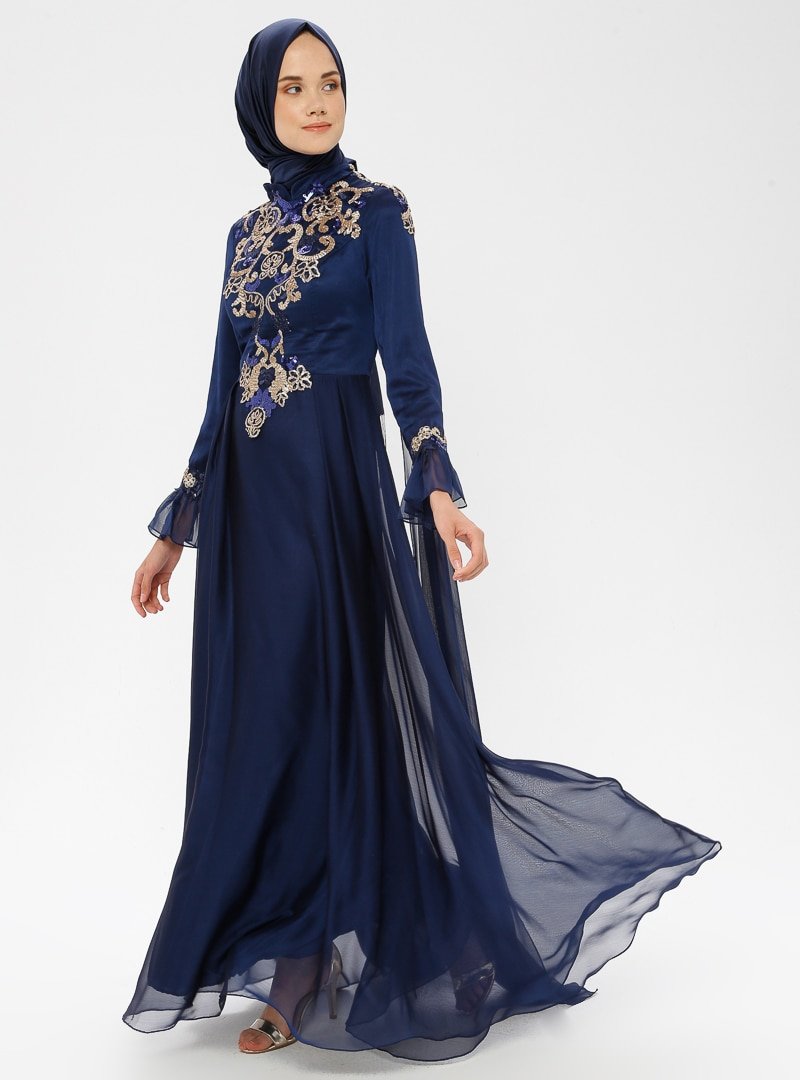 MODAYSA Lacivert Payet Detaylı Abiye Elbise